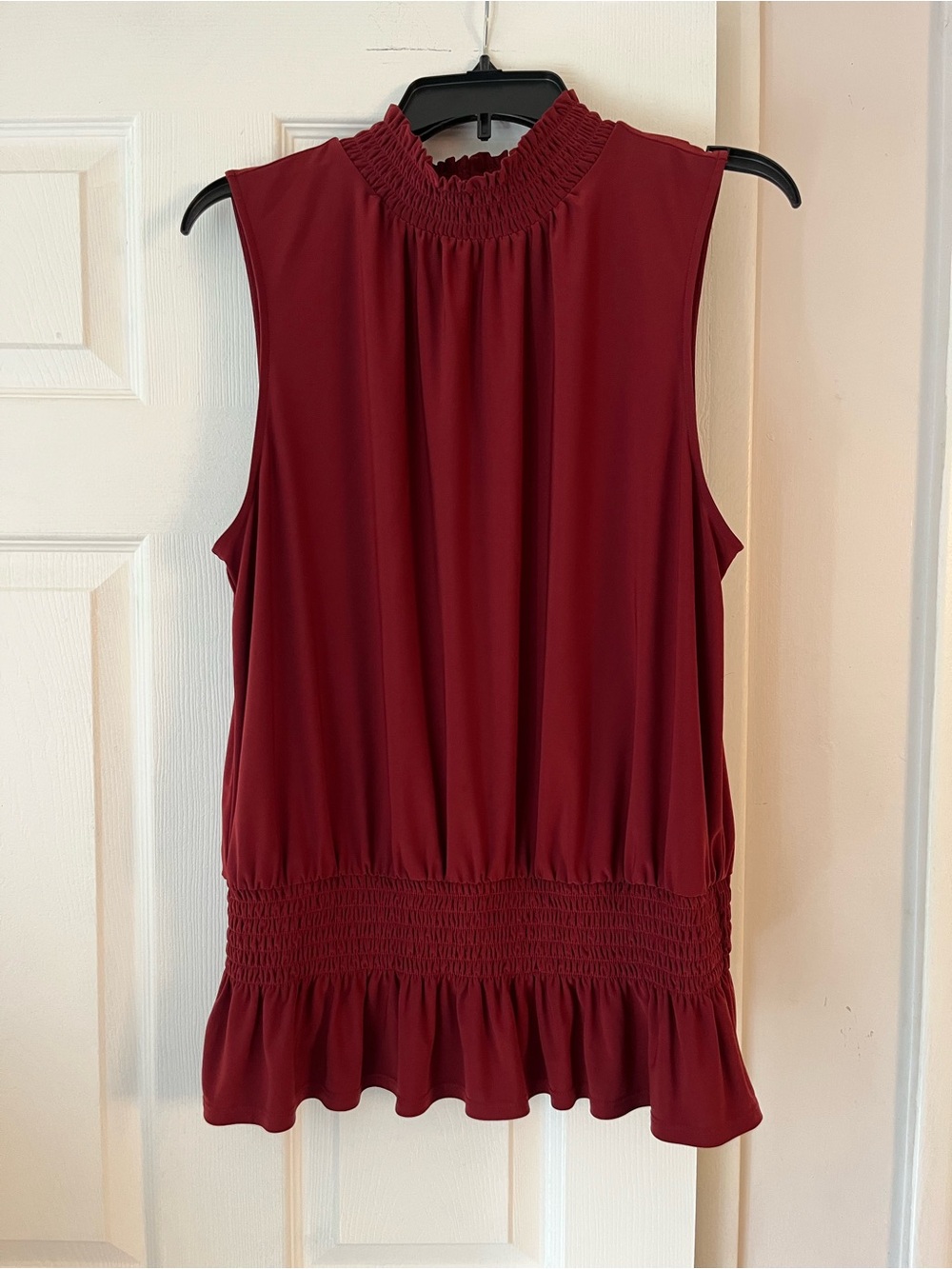 White House Black Market Mock Neck Smocked Waist Ruffle Top NWOT XL